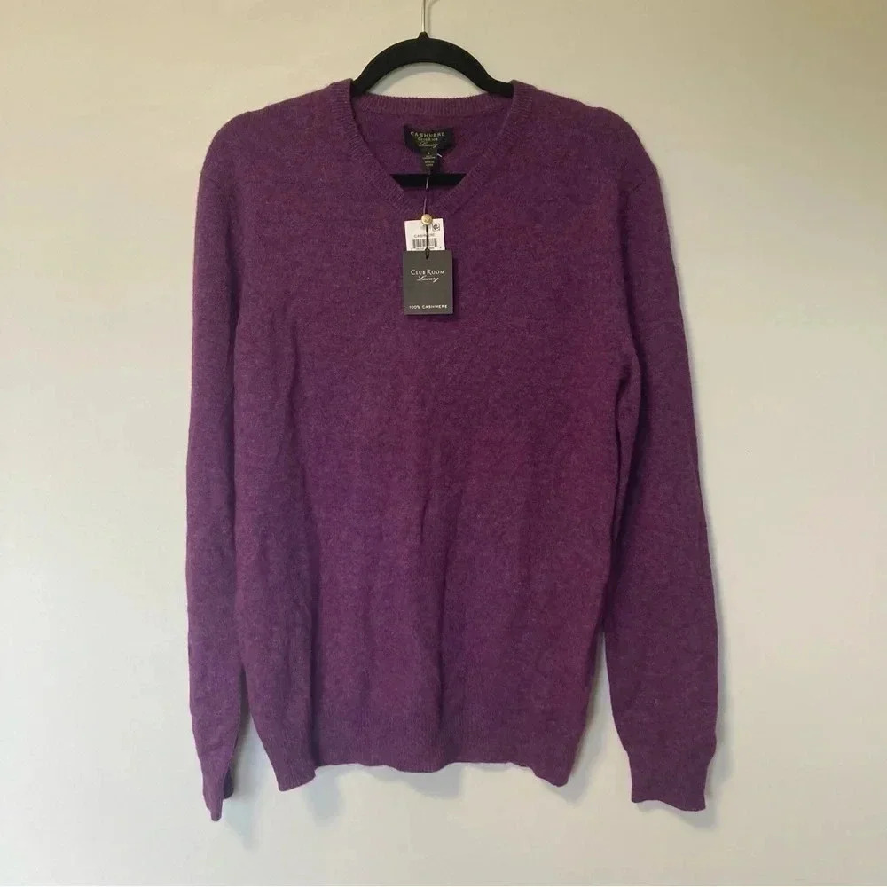 NWT Club Room 100%  cashmere luxury purple v neck sweater